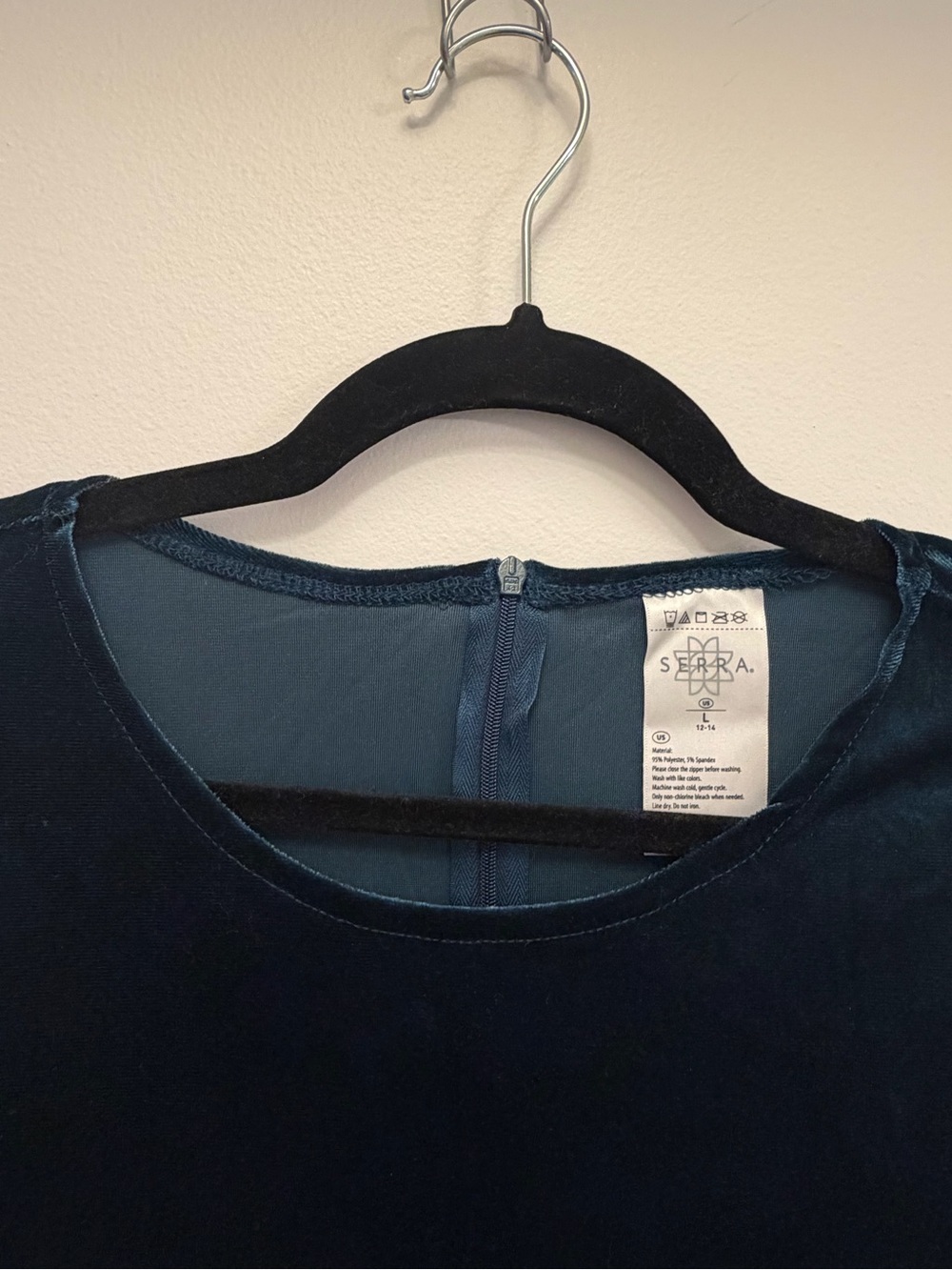 Teal Blue Velvet Ruched Long Sleeve Dress Women’s Large Sz L Brand Serra - Picture 5 of 11